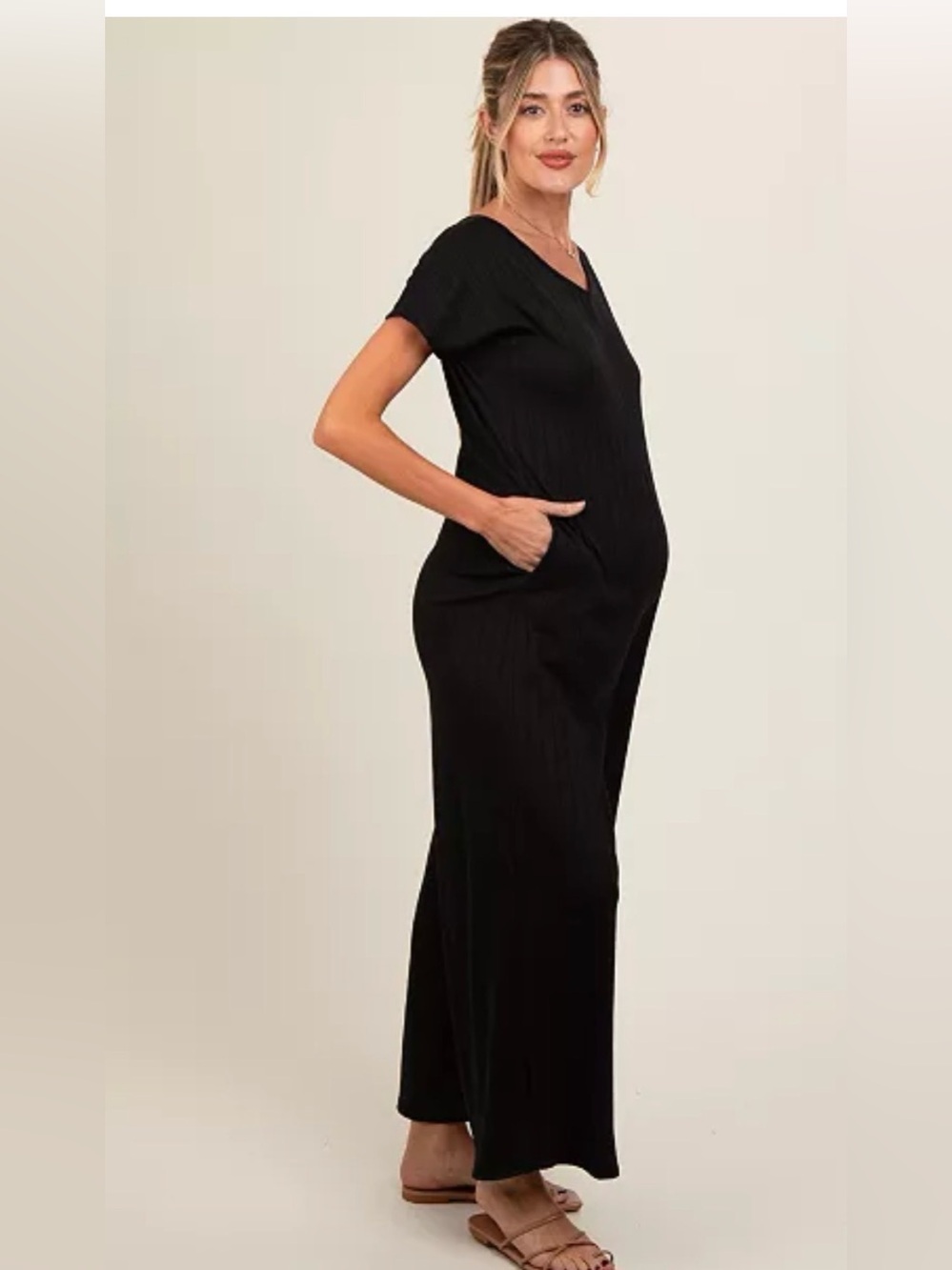 Pink blush M ribbed wide leg maternity jumpsuit